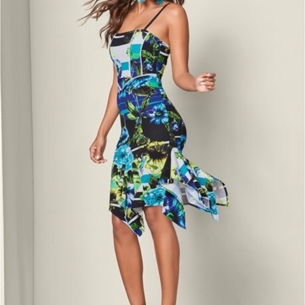 Venus Floral Print Bodycon Dress — Size Small
